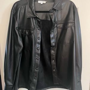 Good American faux Leather military shirt jacket